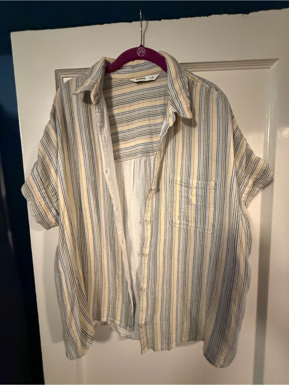 Casual Short-Sleeve Striped Woman’s shirt in Cream and Blue